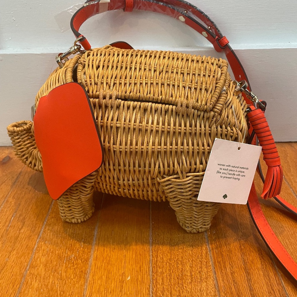 Rare, Collectible Kate Spade Tiny Wicker Elephant Crossbody with Dust Bag